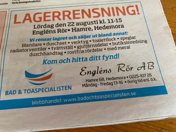 Lagerrensning! 22 augusti i Hamre!