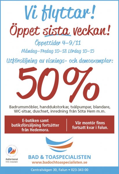 SISTA VECKAN VI HAR ÖPPET I BUTIKEN I FALUN