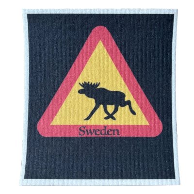 disktrasa med motiv av en älg varningsskylt