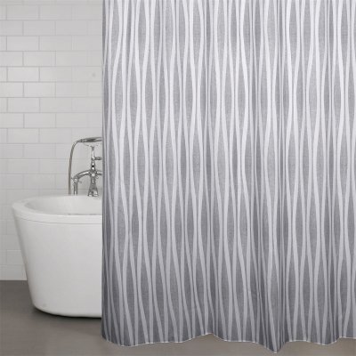grått och vitt duschdraperi Redlunds