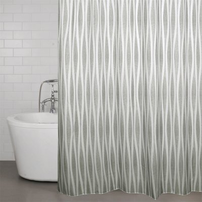 grönt och vitt duschdraperi Redlunds vågmönster