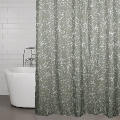 grönt duschdraperi Redlunds  grönt med vita blommor