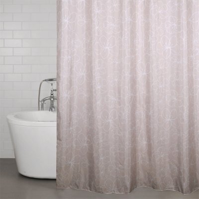 ljusrosa duschdraperi Redlunds rosa med vita blommor