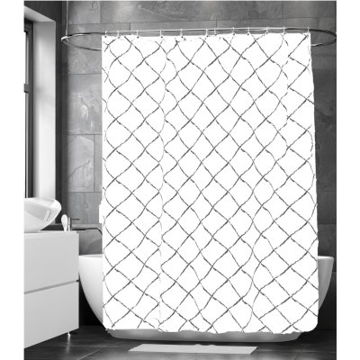 etol duschdraperi romb vitt med grått mönster av romber miljöbild