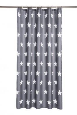 duschdraperi grått och vitt stjärnor