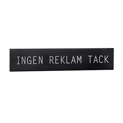 självhäftande skylt ingen reklam tack svart