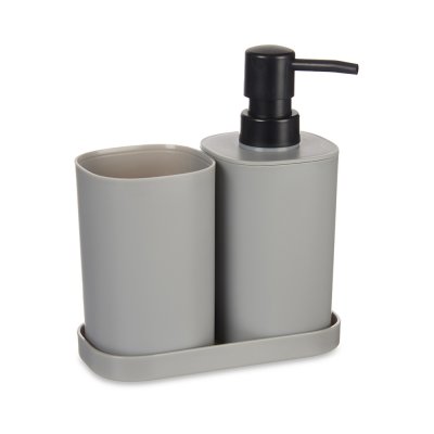 badrumsset med tvålpump tvålfat och mugg