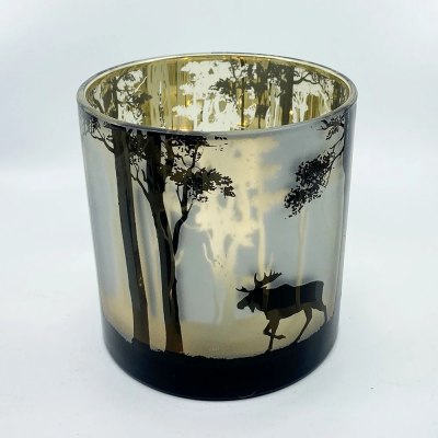 ljuslykta för värmeljus med motiv av älg och skog